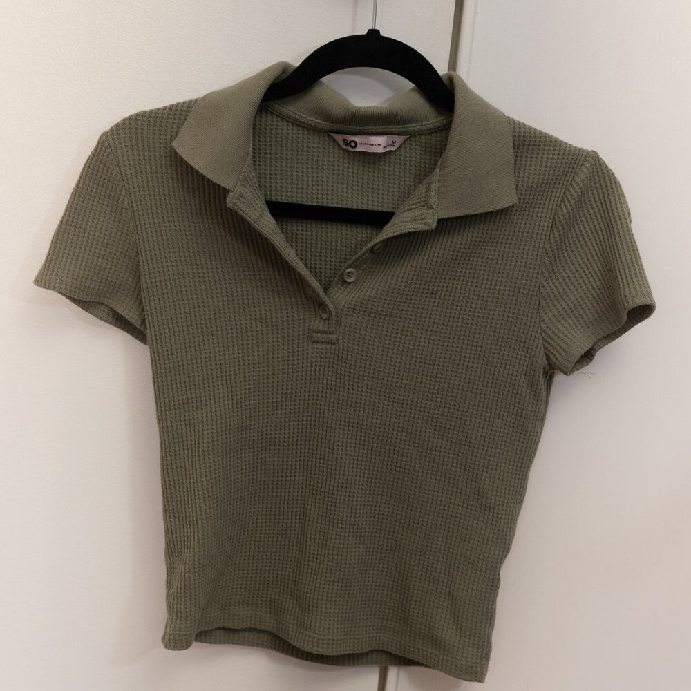 green waffle crop polo